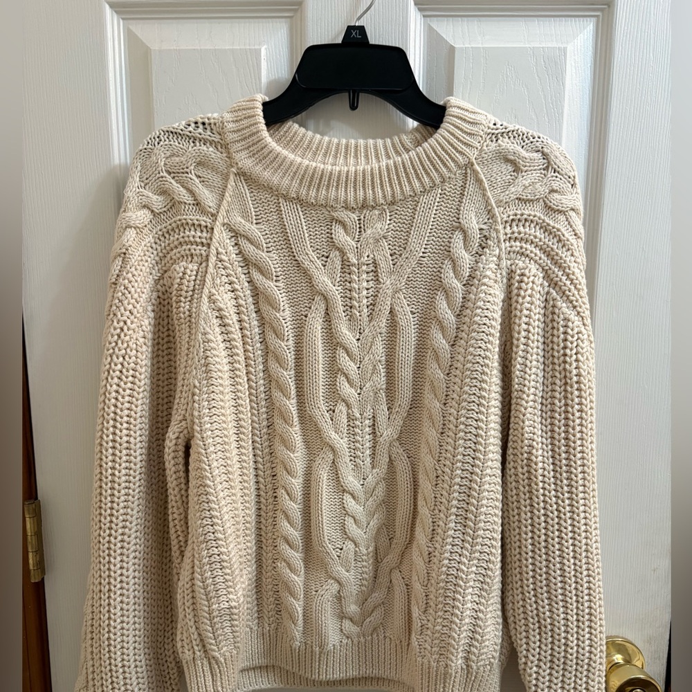 Free People Cream Cable Crewneck Sweater